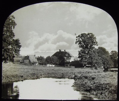 Glas Zauberlaternenschieber FLUSS UND DORF KENT ? C1890 VIKTORIANISCHES FOTO