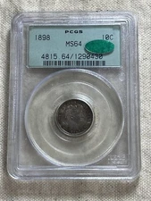 1898 10C PCGS MS64 Barber Dime CAC Approved OGH Toned Underlying Color