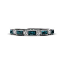 Baguette London Blue Topaz  Round Diamond 3/4ctw Wedding Band 14K Gold JP250094