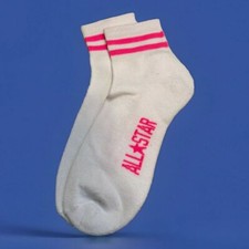 VTG All Star Converse Hot Pink Socks Ankle Striped White Size 9-11 NOS 90s.