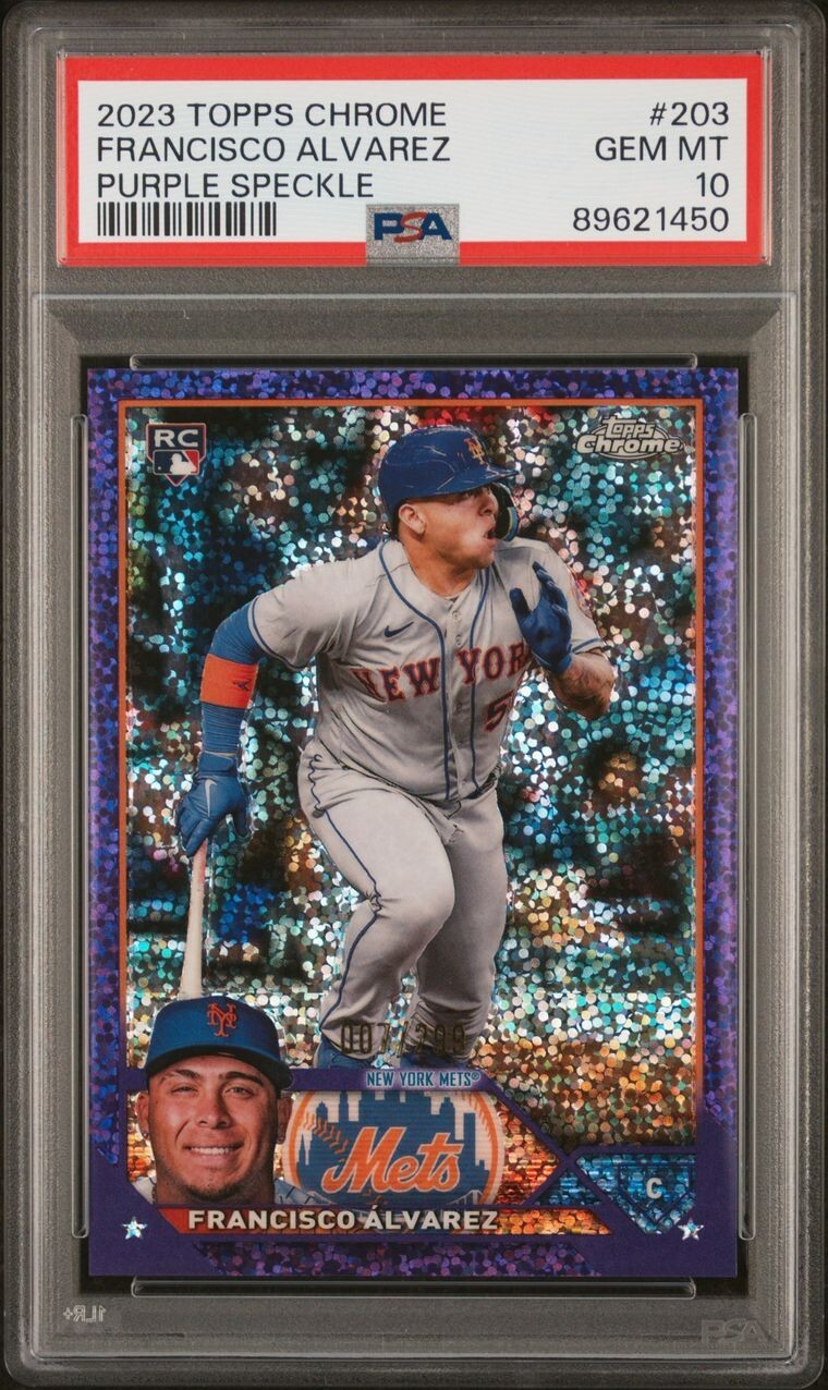 FRANCISCO ALVAREZ 2023 TOPPS CHROME PURPLE SPECKLE #203 (RC) 7/299 PSA 10 GEM MT