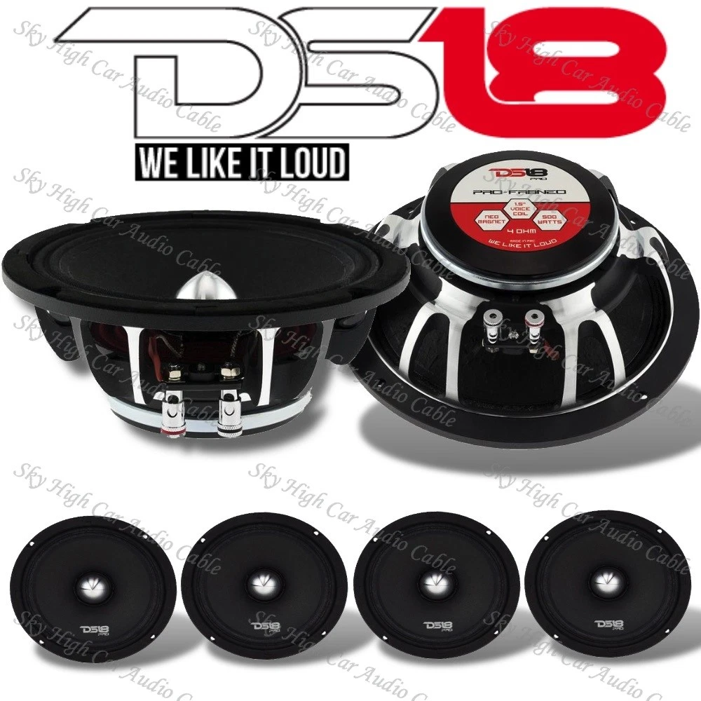 4 DS18 PROFR8NEO 8" Mid range Car Loudspeaker 500 Watts Neodymium 4 Ohm Pair