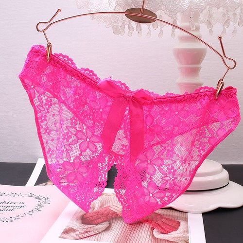 Women's Lace Panties Crotchless Underwear Thongs Lingerie G-string Floral Briefs - Photo 8/19