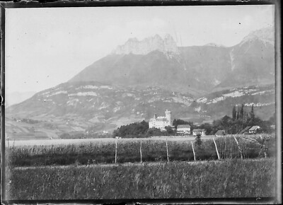 Glasplatte altes Foto Negativ 6x9 cm Schloss Landschaft, Duingt