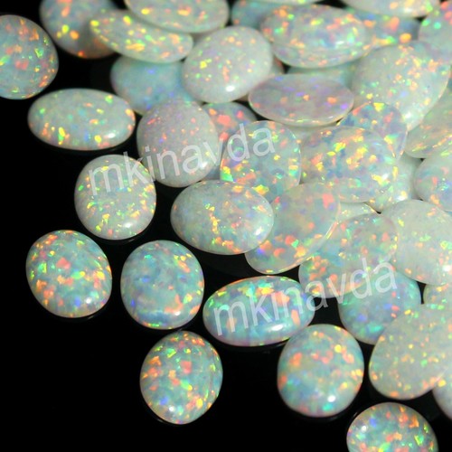 Lote de 10 piezas de piedras preciosas australianas multicolor blanco fuego ópalo 6x4 mm cabina ovalada - Imagen 2 de 6