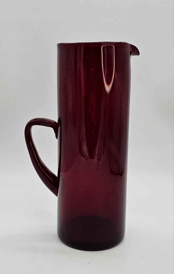 MCM Iittala Timo Sarpaneva Danish Glass Ruby Red Pitcher Carafe 10" - Image 4 of 4