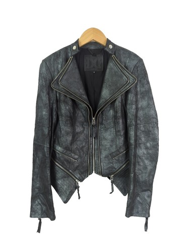 DAWN LEVY Women's Sz US S Dark Metallic Gray JENNA Leather Zip