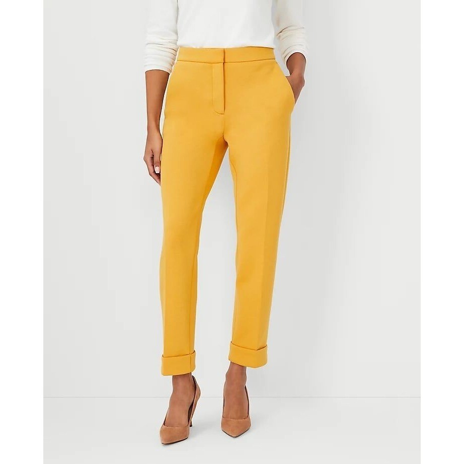 Nuevos pantalones de tobillo mezcla lino Eva talla 8 Ann Taylor mango amarillo mango