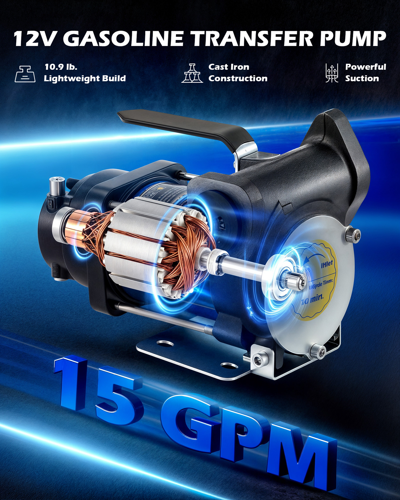 OMT 15gpm Gasoline Transfer Pump Kit for Kerosene Diesel with Inner Bypass Valve