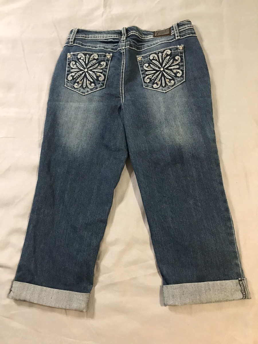 Earl Jeans Womens 28x21 Blue Denim Cropped Rhinestone