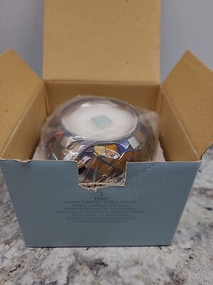 NIB! PartyLite GLOBAL FUSION Votive Holder Mosaic Tile Glass Tealight Retired