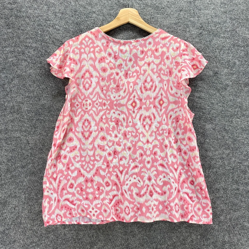 Blusa Nanette Lepore Mujer L Grande Rosa Paisley Cuello en V Manga Corta Rayón Foto 2 de 4
