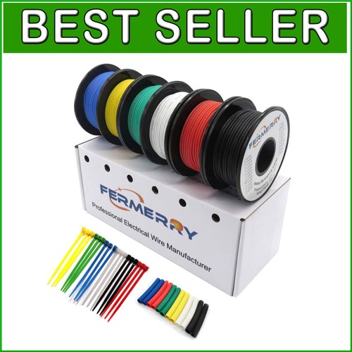 Flexible 14 AWG Electrical Wire Kit - 25ft Lengths, 6 Colors with Accessories
