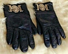 RARE Vintage Saks Fifth Avenue Leather Gloves with Decorative Lion Buckle Italy