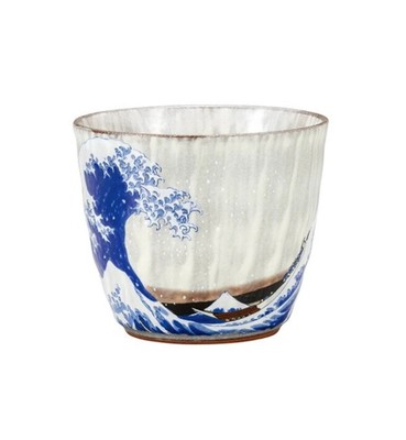 Kutani Ware Sake Cup Japanese Rock Glass Katsushika Hokusai Kangwa Okinamiura
