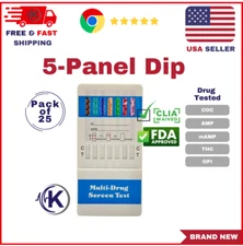 (25 Pack)5 Panel Dip Instant Drug Test Urine (CLIA & FDA) COC/AMP/mAMP/THC/OPI