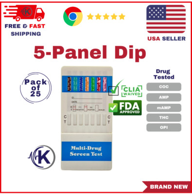 (25 Pack)5 Panel Dip Instant Drug Test Urine (CLIA & FDA) COC/AMP/mAMP/THC/OPI