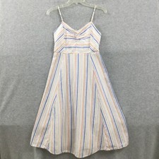 Gap Dress Size 2 Multicolor Striped Linen Blend Cami Strap Smocked Lined Midi