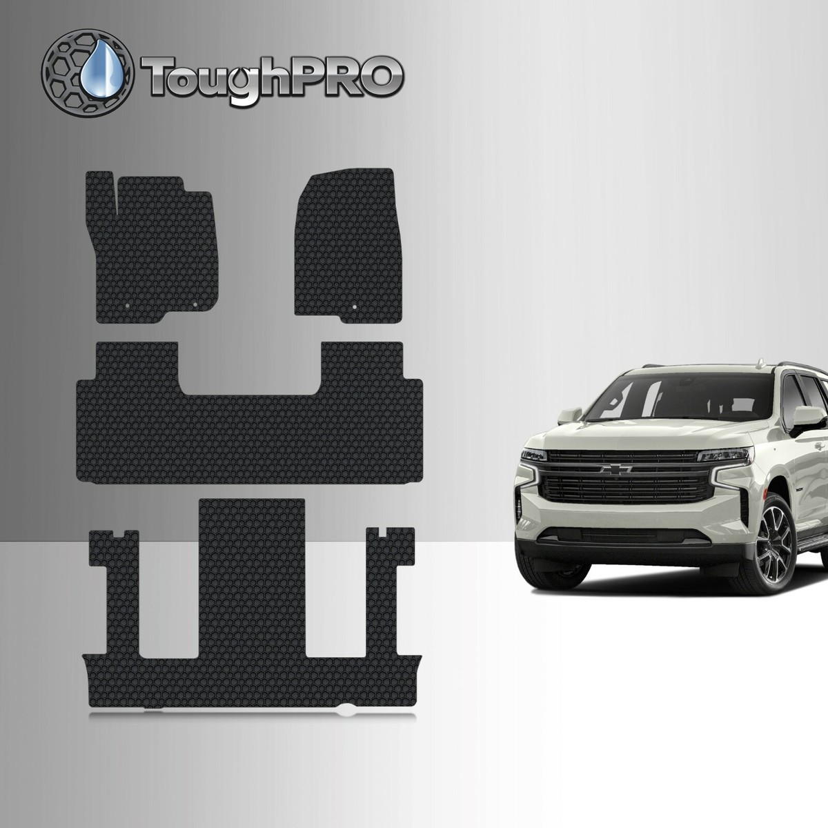 ToughPRO Heavy Duty Rubber Floor Mats For Chevrolet Tahoe 2015-2020 – Full Set With 3rd Row