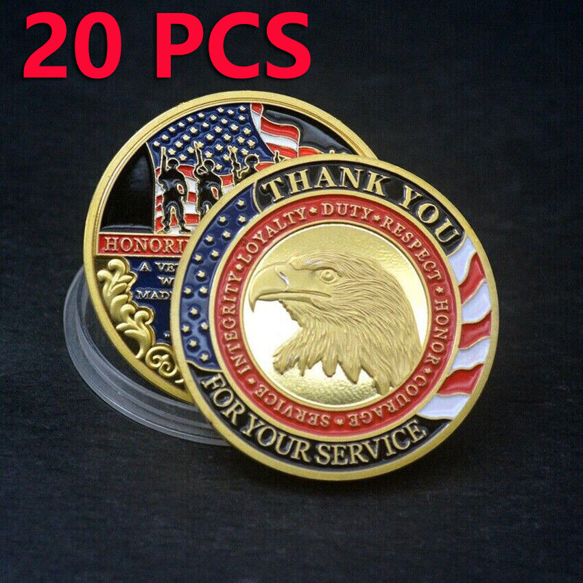 20PCS Challenge Coin Thank You for Your Service Military Appreciation Veteran