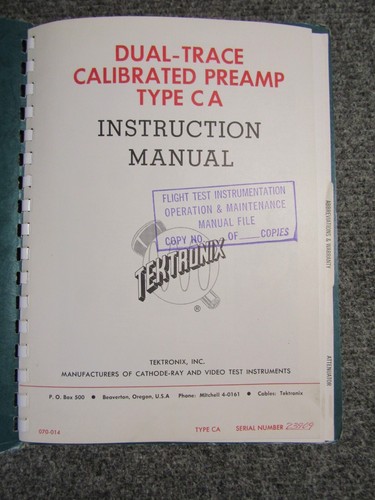 Tektronix Plug-In Type CA Manual ~ Dual-Trace Calibrated PreAmp ~ Original - Picture 2 of 5