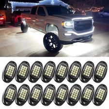 16x Solid White LED Rock Lights, Underglow Underbody Glow Light 6000K for Trucks