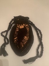 Vintage VICTORIAN handmad BLACK CROCHET DRAWSTRING Custom PURSE for period movie