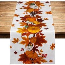 Thanksgiving Table Runner 73 x 12 Inches Fall Maple Leaves Pumpkin Table Clot...