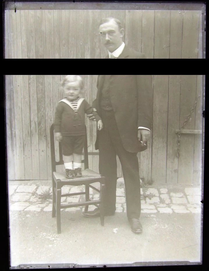 PLAQUE VERRE PHOTO NEGATIF circa.1914 PERE ET FILS father & son (B36) - Photo 1/1