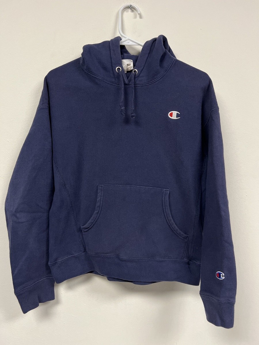 Champion Reverse Weave Hoodie Womens Medium Navy Blue Logo