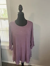 LOGO by Lori Goldstein Knit Top w/ Embroidered Mesh Detail Plum 1X A258918 J