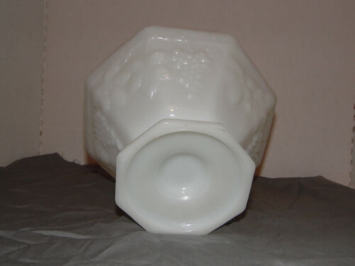 Vintage White Milk Glass Pedestal Fruit Bowl with Grape Vine Design - Picture 2 of 4