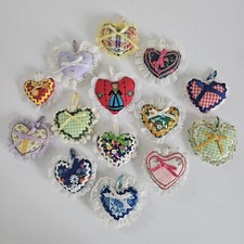 13 VTG Material Handmade Heart Pillow Ornamen...