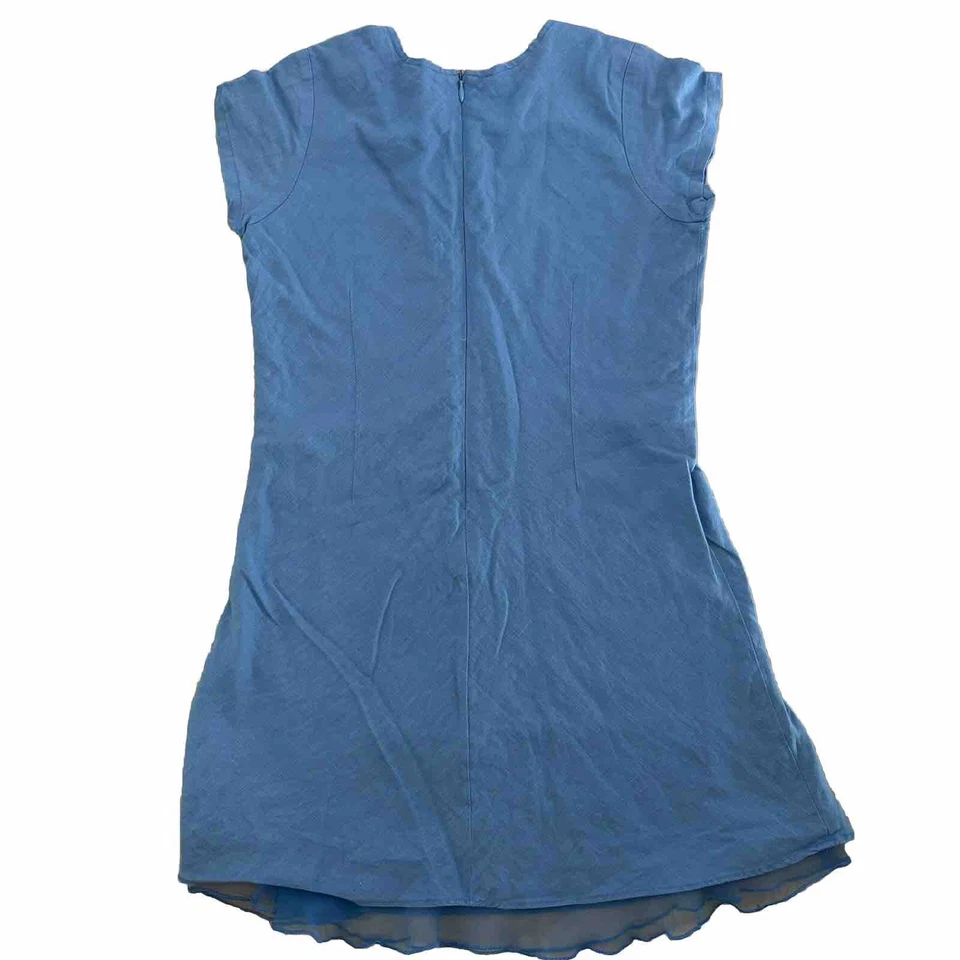 CHILDREN'S PLACE Linen Dress Girls Size 10 Blue Short Sleeve Floral Embroidered - Image 2 of 4