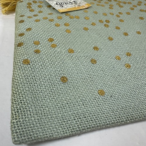 Basically Yours Zippered Jute Pouch Light Mint Green/Blue And Gold New - Picture 2 of 10