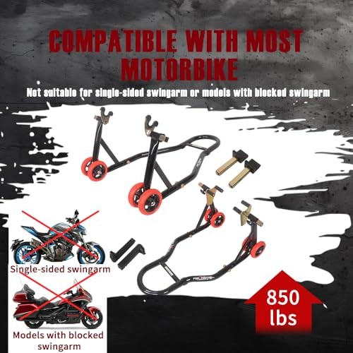 Motorcycle Stands Front Rear, 850lbs Combo Stand Lift with 4 Front and Rear