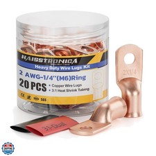 10pcs 2 AWG - 1/4" M6 Battery Cable Lugs, Heavy Duty Copper Wire Lugs with 10...