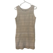 Calvin Klein Crochet Winter White Sheath Dress Size M Stretch Sleeveless