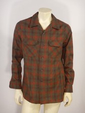 PENDLETON Men s Wool Plaid Loop Collar BOARD SHIRT FITTED Moth Holes Size MEDIUM