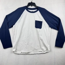 Paige Abe Baseball Indigo Fresh White Pocket Long Sleeve Raglan T-Shirt XL