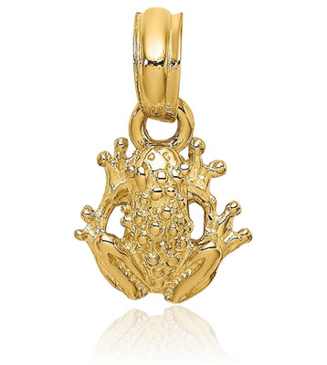10K massives Gelbgold kleiner Frosch Anhänger Halskette 12,95 mm 1/2 Zoll poliert,