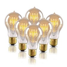 Warm Edison Light Bulbs, 60 Watt A19 Vintage 6 Count Pack of 1 Warm White