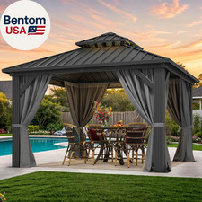10X10Ft Hardtop Gazebo Double Roof Hardtop with Nettings and Curtains, Heavy Dut