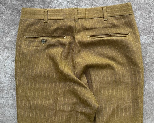 VTG 60s Flat Front Slim Mustard Yellow Pinstriped Pants 28x27 USA Talon Zipper - Picture 3 of 16