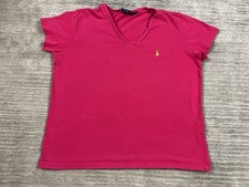 Ralph Lauren Sport Top Womens Medium Pink V-Neck 100% Cotton Short Sleeve