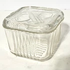 Vintage Federal Glass Ribbed Square Refrigerator Dish w/Lid Veggies Decor 4 In