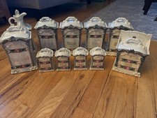 Vintage 11 Piece German Lusterware Canister Jar Gold Trim Opalescent Ceramic.