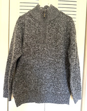 Men  s Gray Knit 1/4 Zip Sweater Fleece Lined Warm Casual Pullover Size S/M