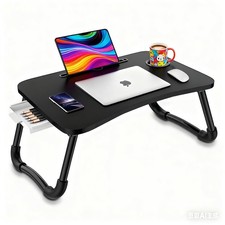 Laptop Bed Table Portable Foldable Desk with Storage Drawer and Cup Holder Stand
