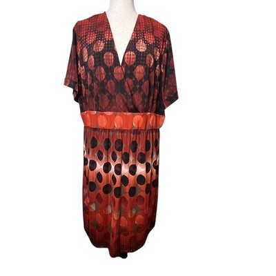 Olivia Matthews 22W Dress Brown Orange Sheath V Neck Short Sleeve Plus Size